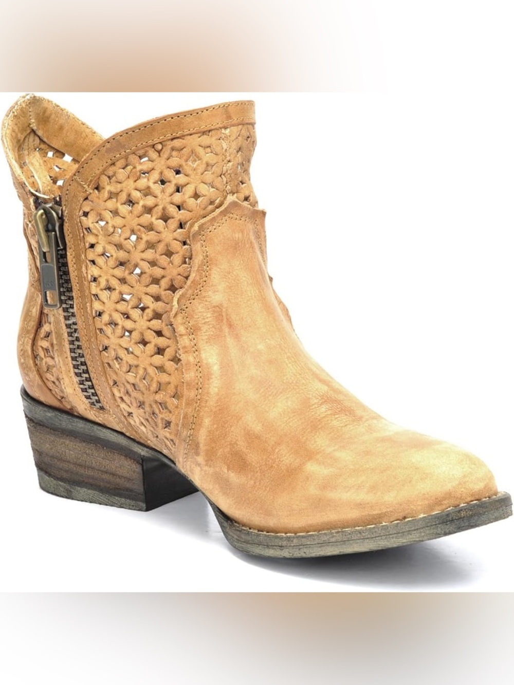 Circle G by Corral Tan Cutout  Boots Leather Ankle Boots Size 7 EUC Handmade